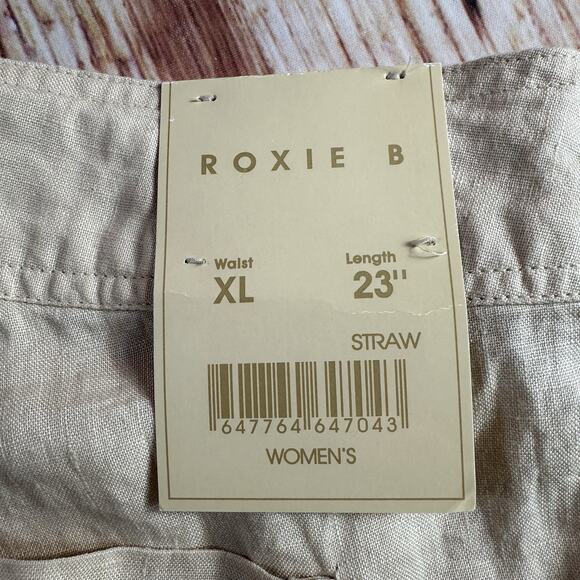 NEW Roxie B 100% Linen Size X Large Tan Crop Capri High Rise Casual Pants 37x22 - Picture 9 of 12